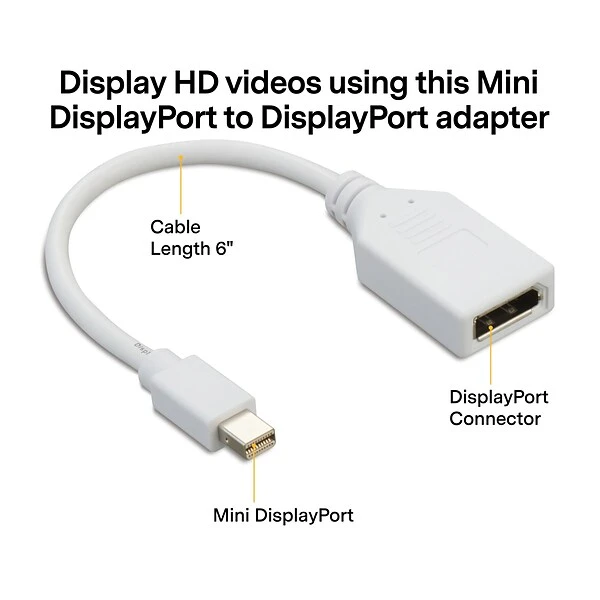 NXT Technologies™ 0.5' Mini DisplayPort/DisplayPort Audio/Video Adapter, White (NX51762)