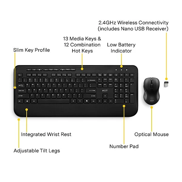 NXT Technologies™ Wireless Keyboard And Optical Mouse Combo, Black (NX60883) - Image 2