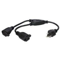 QVC® OutletSaver 1' NEMA 5-15P To 2 NEMA 5-15R AC Power Splitter Adaptor; Black