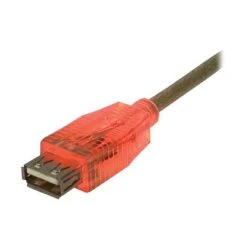 QVS® 10' USB 2.0 A/A Power Charger & Sync Lighted Extension Cable With Red LEDs; Translucent