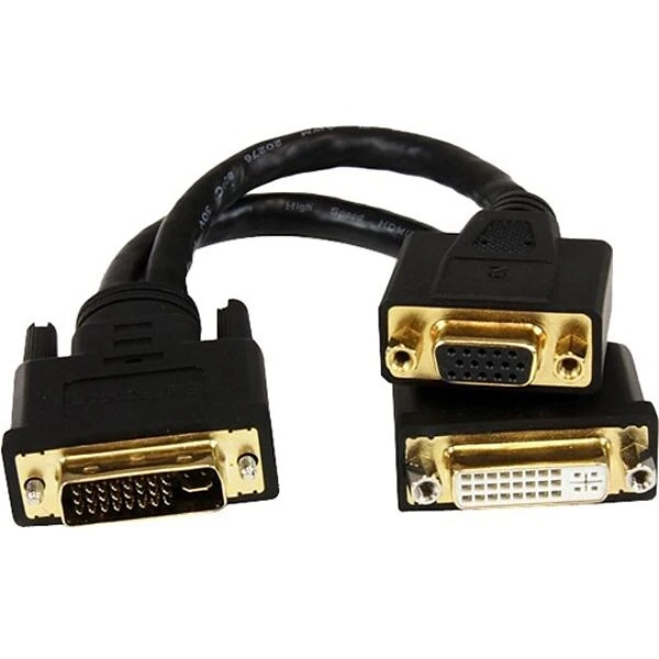Startech 8" DVI-I Male To DVI-D Male And HD15 VGA Male Wyse DVI Splitter Cable; Black