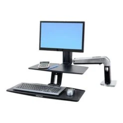 Ergotron® WorkFit-A Single LD Stand With Keyboard Mounting Arm; Black; Fits Up To 24" Display