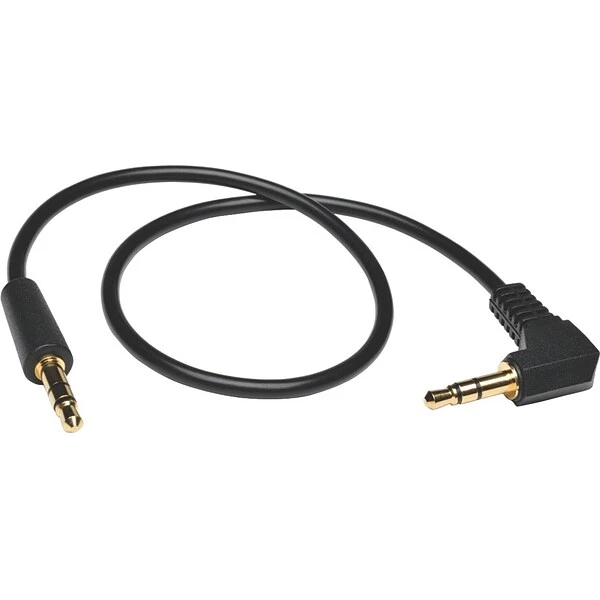 Tripp Lite 3' 3.5 Mm M/M Mini Stereo Audio Cable With One Right Angle Plug; Black