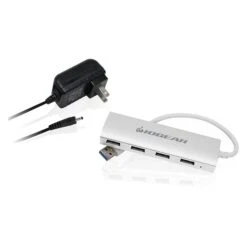 Iogear Met(AL) P4P 4 Port External USB 3.0 Hub With Aluminum Chassis; White (GUH304P)