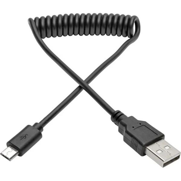 Tripp Lite U050-006-COIL 6' Hi-Speed USB 2.0 Type-A To Micro USB Type-B Male/Male Coiled Cable, Black (U050-006-COIL)