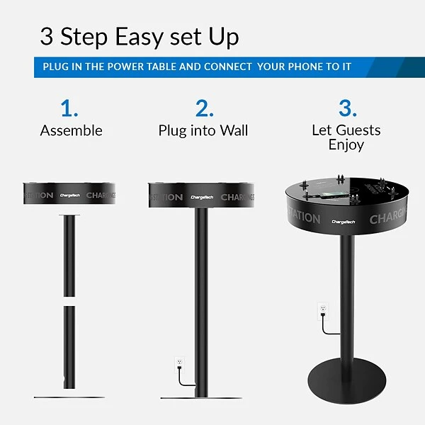 ChargeTech Power Table Charging Station, (6) Braided Cables, Qi Wireless Charging Zone (TCS6) - Image 3