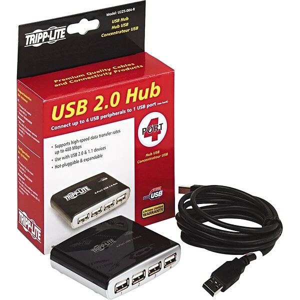 Tripp Lite TRPU225004R 4-Port Hi-Speed USB 2.0 Mini Hub, Silver - Image 2