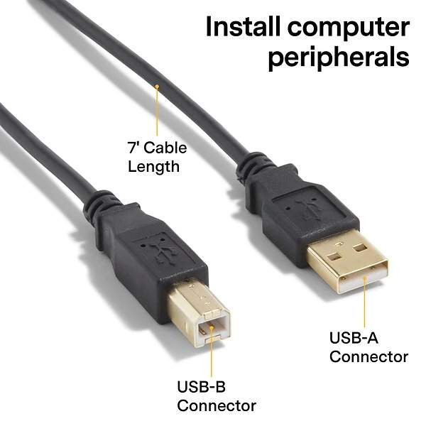 NXT Technologies™ 7' USB A Male/B Male, Black (NX29929)