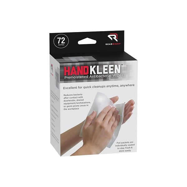 Read Right HANDKLEEN Antibacterial Wipes, 72/Box (RR15112)