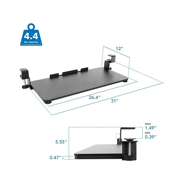 Mount-It! Adjustable Keyboard And Mouse Tray, Black (MI-7147) - Image 2