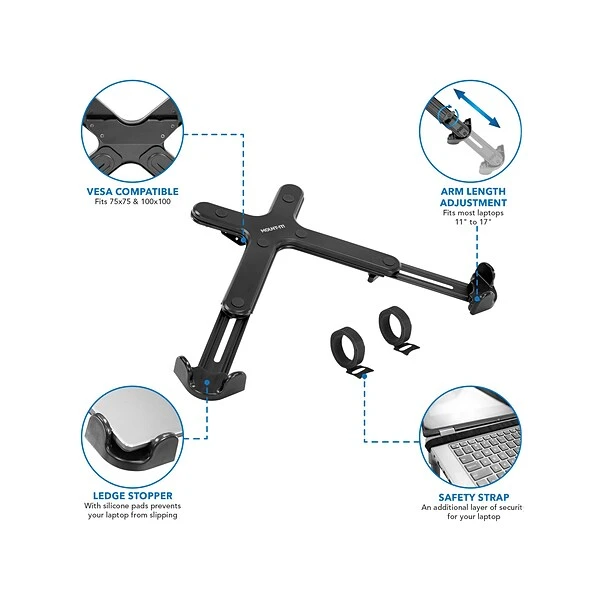 Mount-It! 12"-17.32" X 9.25" Steel Laptop Tray, Black (MI-5352T) - Image 2