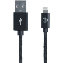 AT&T Charge & Sync Braided USB To Lightning Cable, Black, 4 Ft. (SC03B-LGT)