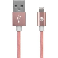 AT&T Charge & Sync Braided USB To Lightning Cable, Pink, 4 Ft. (SC03B-LGT-ROS)