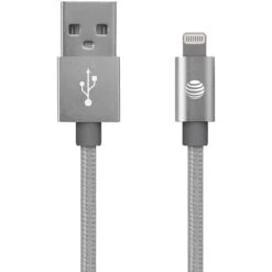 AT&T Charge & Sync Braided USB To Lightning Cable, Silver, 4 Ft. (SC03B-LGT-SLV)