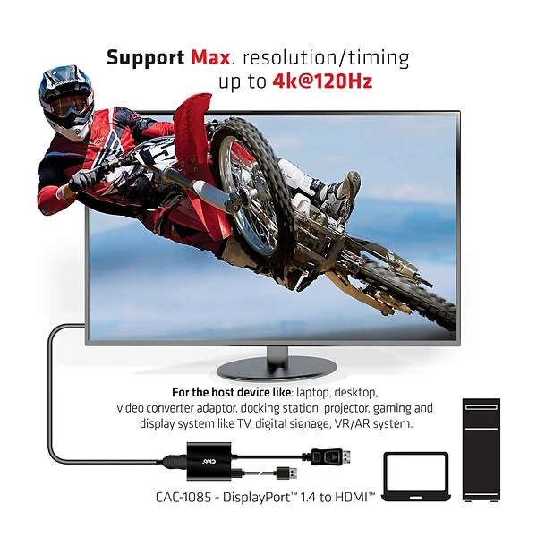 Club3D DisplayPort 1.4 To HDMI 4K 120Hz Adapter. Male/Female CAC-1085 - Image 2