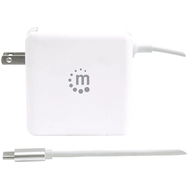 Manhattan Power Delivery Wall Charger With Built-in USB-C Cable, 60-Watt, White, (180245) - Image 3
