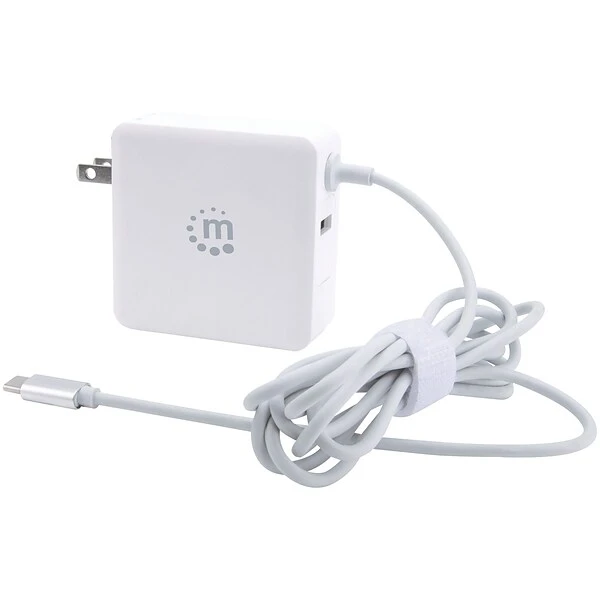 Manhattan Power Delivery Wall Charger With Built-in USB-C Cable, 60-Watt, White, (180245)