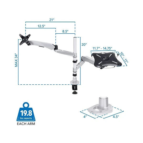 Mount-It! Full-Motion Swiveling Arm Mount For 15" Laptops And 27" Monitors, Gray/Black (MI-75816) - Image 4