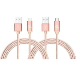LAX Gadgets Durable Braided Micro USB Cables For Android Smartphones, Samsung, LG (10ft), 2/Pk, Rose