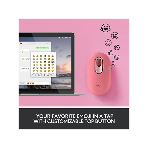 Logitech POP Wireless Ambidextrous Optical Mouse, Heartbreaker (910-006545)