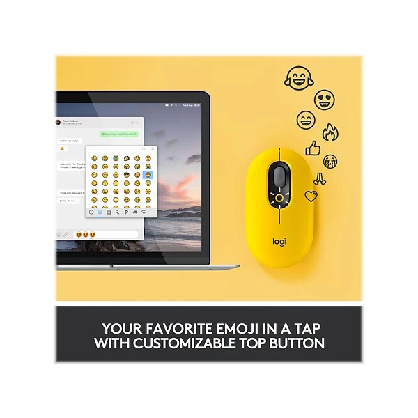 Logitech POP Wireless Ambidextrous Optical Mouse, Blast Yellow (910-006543)