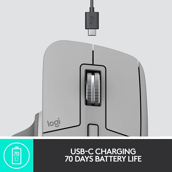 Logitech MX Master 3 Ergonomic Wireless Mouse, Mid Gray (910-005692) - Image 7