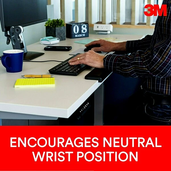 3M™ Gel Wrist Rest For Standing Desks, Wraps Around Edge Of Desk For Comfort, Non-Slip Back Stays In Place (WR200B)