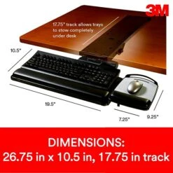 3M™ Knob Adjust Keyboard Tray, 26.75" X 10.5" Adjustable Platform, 17.75" Track, Black, Wrist Rest And Mouse Pad (AKT80LE)