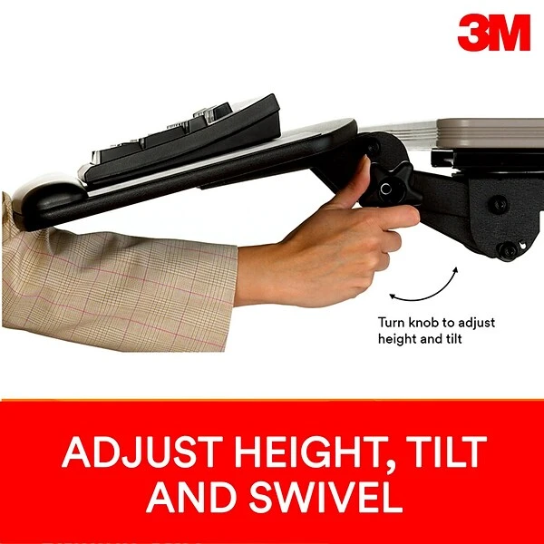 3M™ Knob Adjust Keyboard Tray, 26.75" X 10.5" Adjustable Platform, 17.75" Track, Black, Wrist Rest And Mouse Pad (AKT80LE) - Image 2