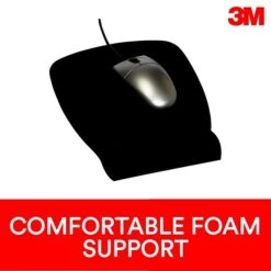 3M™ Mouse Pad With Foam Wrist Rest, Black, Durable Fabric Cover, Anti-microbial Product Protection (MW209MB)