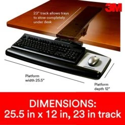 3M™ Easy Adjust Keyboard Tray, 25.5" X 12" Wood Platform, 23" Track, Black, Wrist Rest And Mouse Pad (AKT90LE)