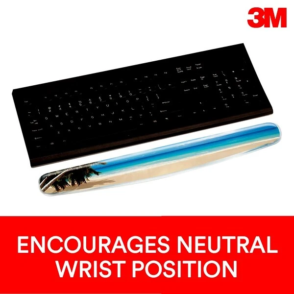 3M™ Wrist Rest For Keyboards, Beach Design, Easy To Clean Cover, Non-skid Backing (WR308BH)