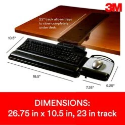 3M™ Sit/Stand Easy Adjust Keyboard Tray With Adjustable Keyboard And Mouse Platform, 23" Track (AKT180LE)