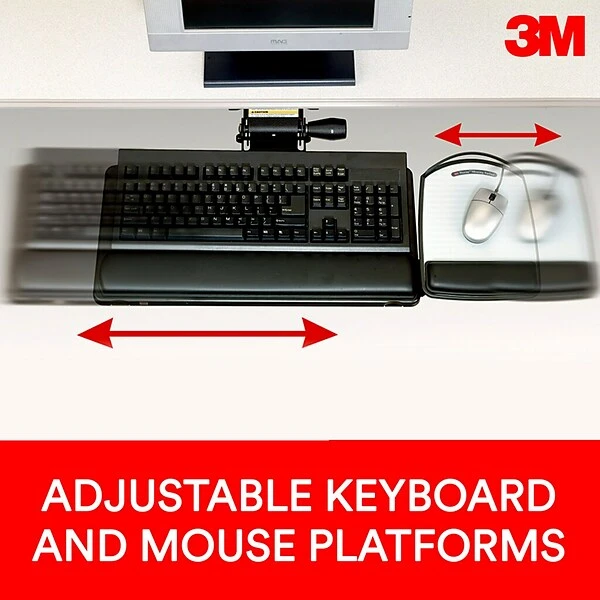 3M™ Sit/Stand Easy Adjust Keyboard Tray With Adjustable Keyboard And Mouse Platform, 23" Track (AKT180LE) - Image 5