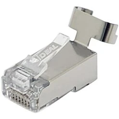 IDEAL Shielded Feed-Thru CAT-6A/6/5-E Modular Plugs For Larger Diameter Conductors, 25-Pack, Metallic (85-368)
