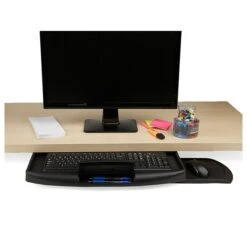 Mind Reader UNDKEYB-BLK Under Desk Keyboard Holder With Closable Writing Utensil Compartment, Black