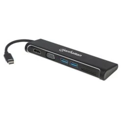 Manhattan® SuperSpeed 152631 USB-C To HDMI/VGA 4-In-1 Docking Converter, Black