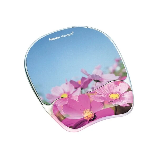 Fellowes Microban Photo Gel Mouse Pad/Wrist Rest Combo, Pink Flowers (9179001)