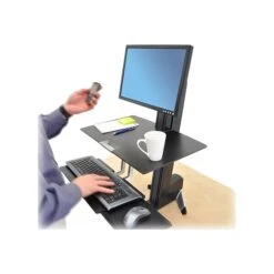Ergotron WorkFit-S Single HD Workstation With Worksurface Adjustable Riser, Aluminum/Plastic/Steel (33-351-200)