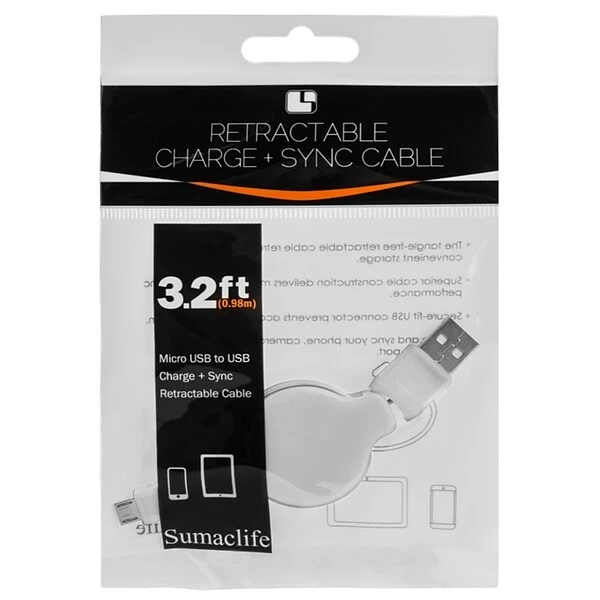 Retractable Micro USB Cable (White, Black, Aqua, Red)