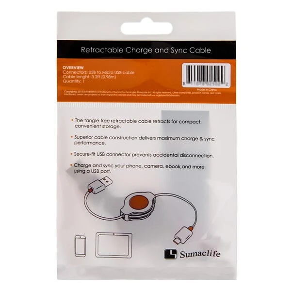 Retractable Micro USB Cable (White, Black, Aqua, Red) - Image 3
