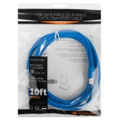 Sumaclife Blue USB 2.0 A-Male To A-Male Cable 10 FT