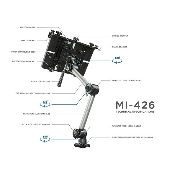 Mount-It! Laptop Vehicle Holder Stand With Full Motion Design For Autos, Vans, And Trucks (MI-426) - Image 3