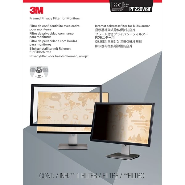 3M™ Black Framed Privacy Filter For 22" Widescreen Monitor (16:9) (PF220W9F)