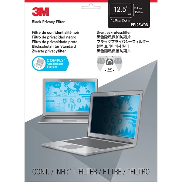 3M Anti-Glare Privacy Filter & Screen Protector For 12.5 Widescreen Monitor With COMPLY Attachment System (PF125W9B)