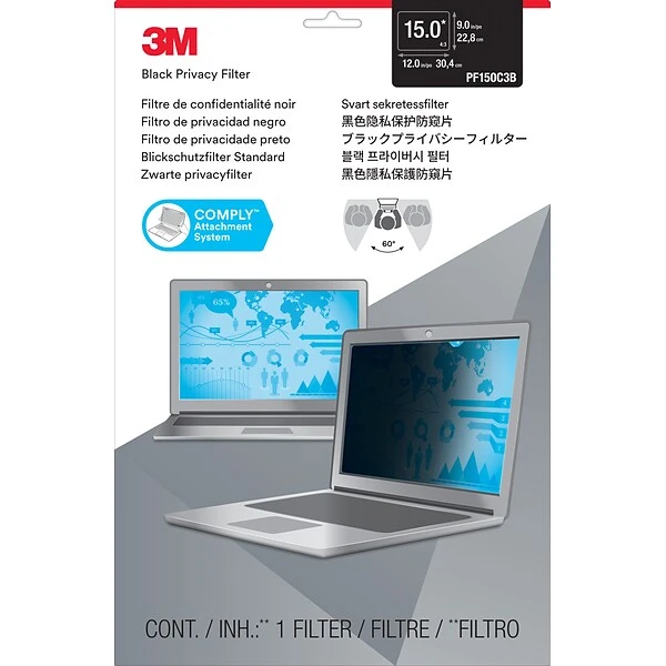 3M Privacy Filter For 15" Standard Laptop With COMPLY Attachment System, 4:3 Aspect Ratio (PF150C3B)