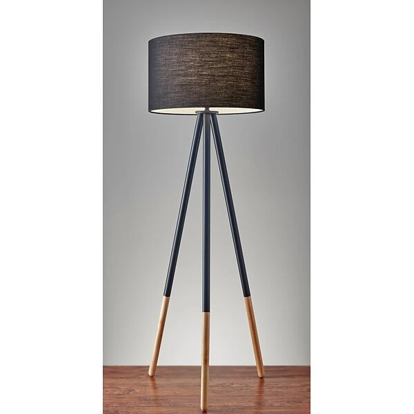 Adesso® Louise 60.25"H Tripod Floor Lamp, Black With Black Fabric Shade (6285-01)